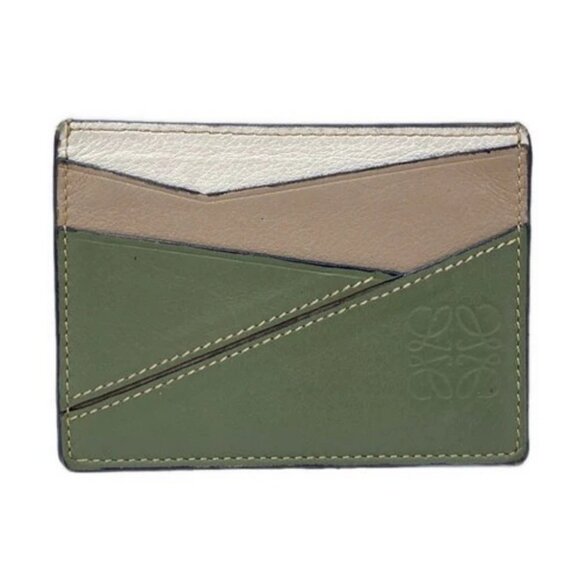 LOEWE Handbags - LOEWE Puzzle Plain Cardholder Khaki Brown White Leather Card Case